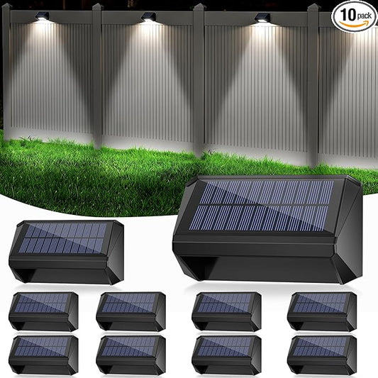 LANSOW Solar Fence Lights 10 Pack, Cool White, Warm White and White, Solar Deck Lights Outdoor Waterproof, Dusk to Dawn Solar Powered Lights Decor for Outside, Step, Yard, Patio, Wall, Stair(Black)