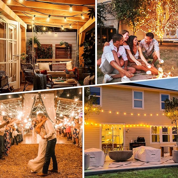 Bosceos Solar Outdoor String Lights Waterproof, 60FT Solar Powered String Lights for Outside with Shatterproof Bulbs, Dimmable ST38 LED Lights String, Patio Hanging Lights for Backyard Garden Party