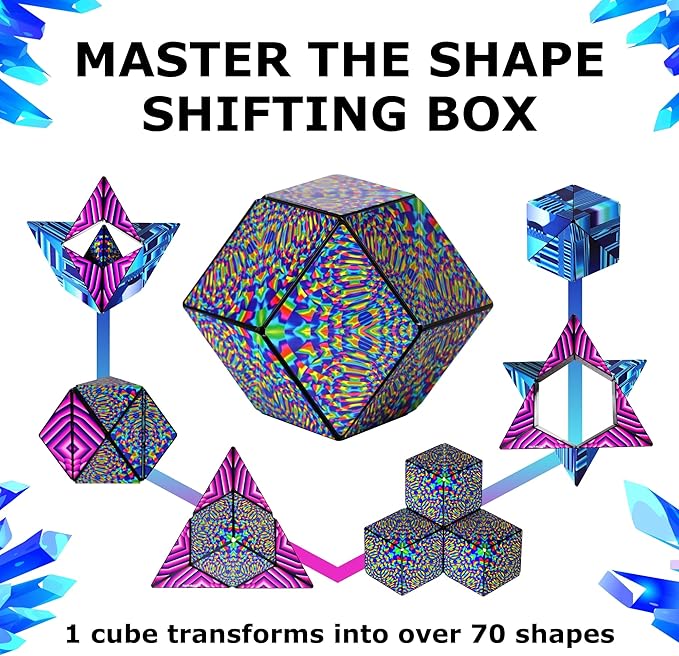 SHASHIBO Shape Shifting Box - Award-Winning Fidget Toy w/ 36 Rare Earth Magnets - Fidget Cube Transforms Into Over 70 Shapes, Sensory Toy Gift for Kids, Teens, and Adults (Blue Crystal)