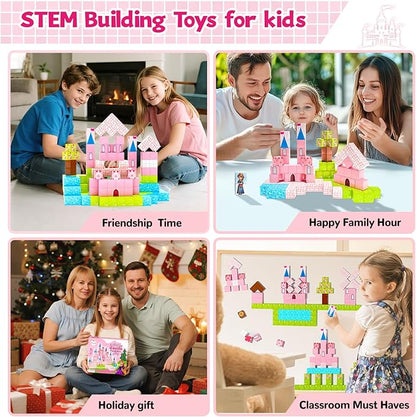 64 Pcs Magnetic Blocks-Princess Castle Collection World,Magnetic Building Blocks for 3+ Year Old Boys & Girls, Creative STEM Sensory Toys,Christmas Birthday Gifts for Kids Ages 3-8