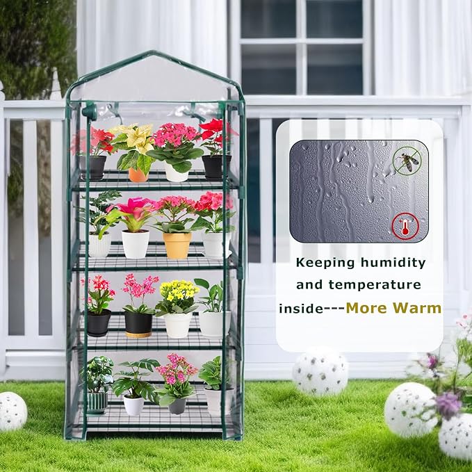 Mini Greenhouse for Indoor Outdoor, Plant Green House 4-Tier Rack Stand Portable Greenhouses with Durable PVC Cover for Seedling, 2.5x1.6x5.2 FT,(PLGH704P)