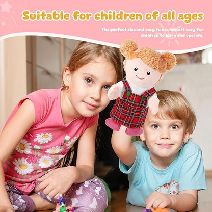 1 Pcs Family Hand Puppets 13 Inch Grandparents, Mom & Dad, Brother & Sister Plush Hand Puppet Toys Role-Play Toy Puppets for Kids Storytelling Imaginative Pretend Play Teaching Preschool(Sister A)