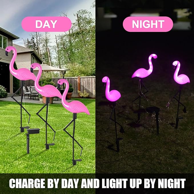 Flamingo Solar Lights,Outdoor Pink Flamingo Stake Light,Solar Powered Garden Lights,Yard Art Decor,Outdoor Garden Decorations,Outside Stick Lights,Outdoor Lights Waterproof (3pcs)