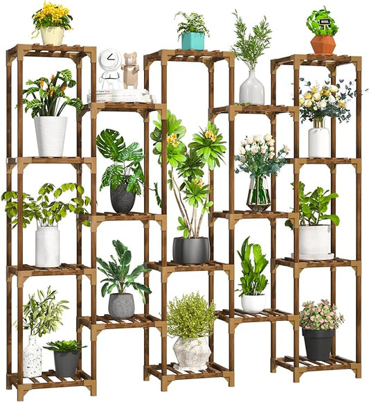 Uneedem Plant Stand Indoor Outdoor, Tall Plant Shelf for Multiple Plants, 17 Tiers Large Plant Rack Wood Plant Holder Plant Shelves for Room Corner Balcony Garden Patio