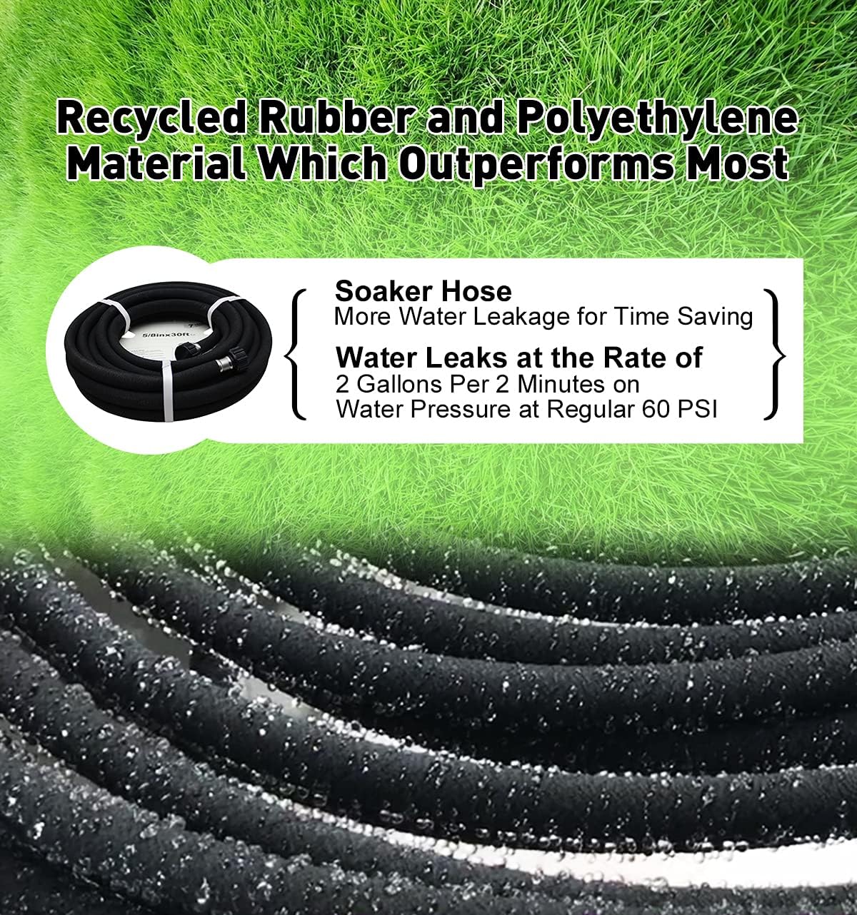 Soaker Hose 25ft - Garden Rubber Soaking Drip Hoses 5/8" Saving 70% Water Garden Hose, Drip Irrigation Round Hose for Lawn Yard, flower beds