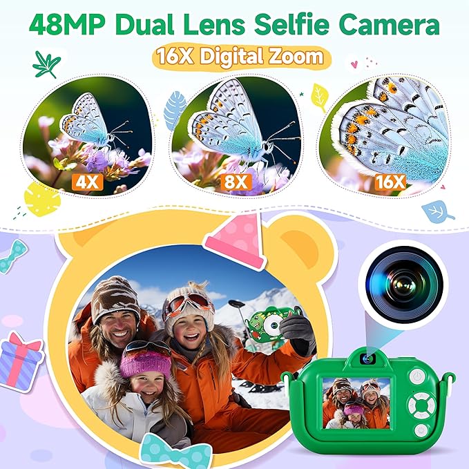 Kids Camera Boys Toys for 3 4 5 6 7 8 9 Years Old Boys, 48MP Dual Lens Kids Digital Camera Christmas Birthday Gifts, 1080P HD Video Selfie Toddler Camera with 32G SD Card