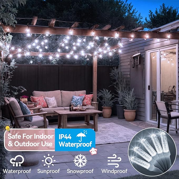 Heceltt 360 LED 118 FT String Lights Outdoor, 8 Modes Cool White Christmas Lights Plug in, IP44 Waterproof Led String Lights with Timer and Memory for Tree Yard Party Garden Decorations