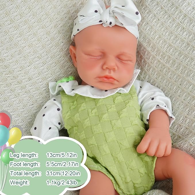 Girl 12.2 Inch, Full Silicone Baby Doll, Realistic Baby Dolls, Realistic Veins & Sleeping Pose, Not Vinyl, Reborn Baby Dolls Silicone Full Body, Gift Set