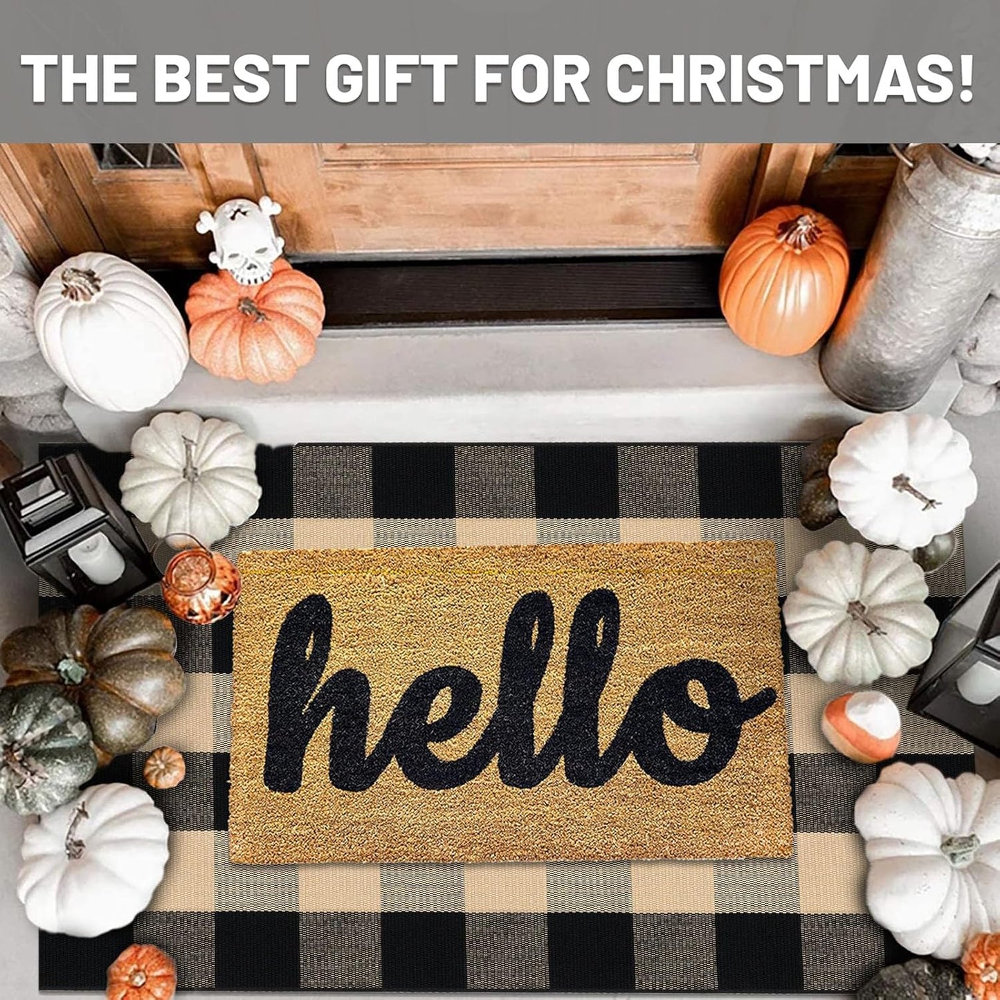 IOHOUZE Buffalo Plaid Checkered Rug 27.5 x 43 Inches Front Door Mats, Washable Area Rugs for Front Porch Welcome Mats Indoor Outdoor, Entryway Door Rug for Entryway, Home Entrance, Tan Black