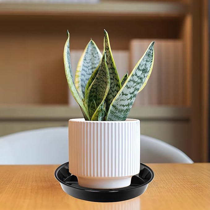 6 Pack Plant Saucer Drip Tray 14 inch, Large Plastic Plant Trays, Heavy Sturdy Plastic Planter Flower Pot Saucers for Indoor Outdoor Garden, Plant Water Drip Trays for pots (14", Black)