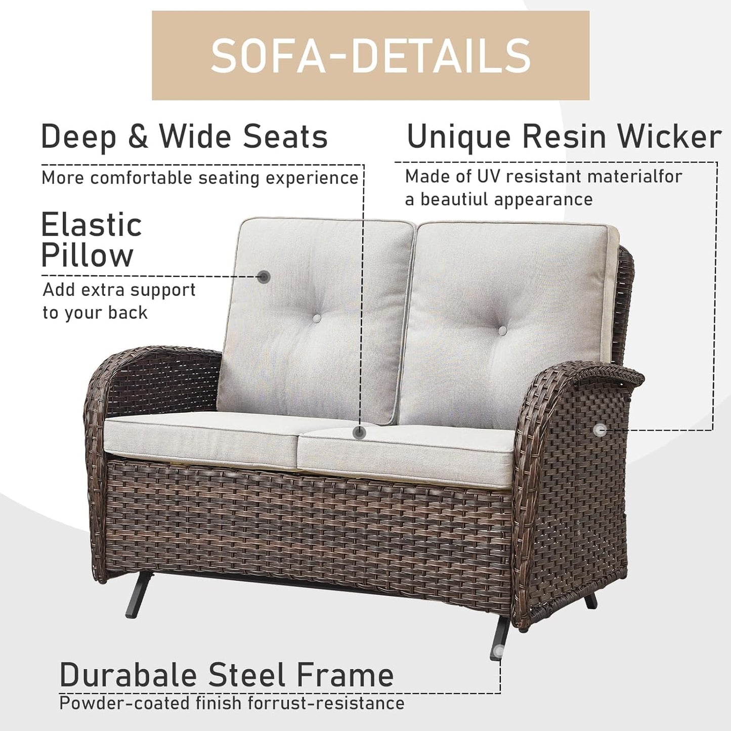 HUMMUH 7-Piece Outdoor Patio Furniture All-Weather PE Wicker Outdoor Conversation Set-Patio Couch Swivel Rocker Chairs with Ottomans Tables for Backyard,Poolside,Deck