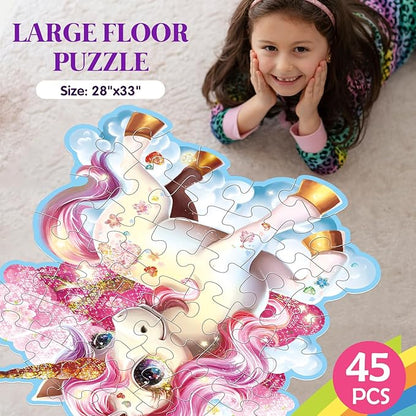 Jumbo Floor Puzzle for Kids,48 Piece Unicorn Large Jigsaw Puzzles,Puzzle for Toddler Ages 3-5,Fun Educational Preschool Learning Toy Gift for Boys & Girls Ages 4-8 (Shimmery Unicorn)