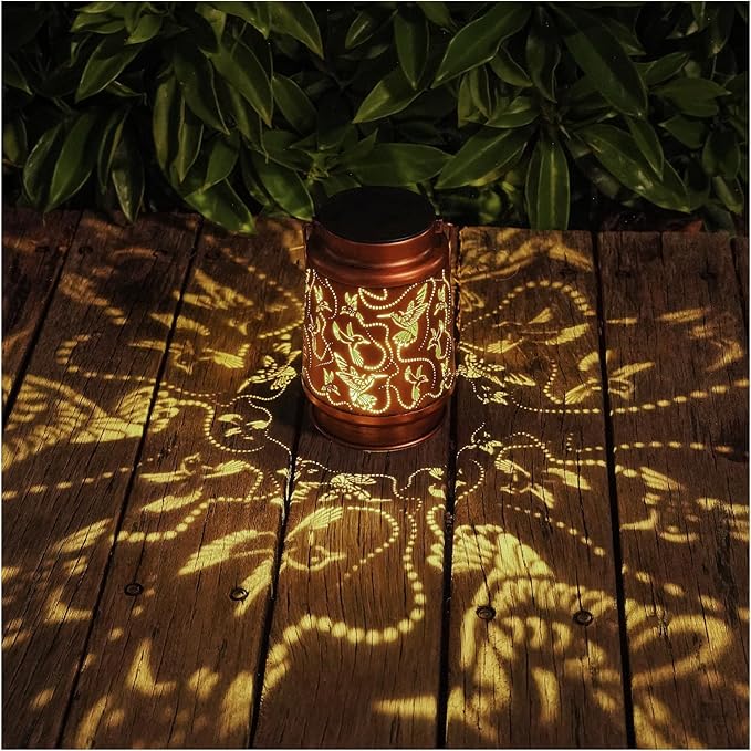 2 Pack Solar Hummingbird Lanterns Outdoor Hanging Decor Lantern,Waterproof Hollow Out Metal Decorative Garden Light,Graceful Decoration for Patio,Yard,Landscape,Walkway,Festival