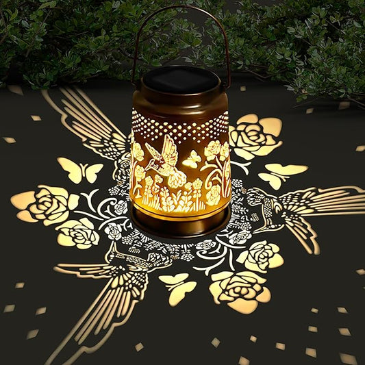 KY&BOSAM Solar Lanterns Outdoor Waterproof Rose Hummingbird Garden Decor Birthday Gift for Women Mom Grandma Hangings Solar Lights Metal Diwali Decoration Outside Lantern for Yard Patio Backyard Porch
