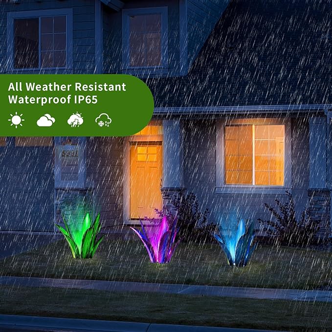 Upgraded Large Metal Yard Art, Metal Agave Plant Yard Decorations Outdoor Sculpture, Metal Flowers for Outside, Waterproof Outdoor Garden Decor (Green (W/Solar Light))