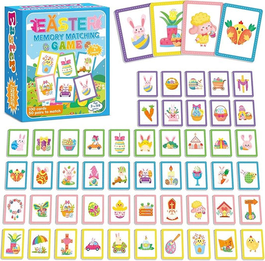 gisgfim 50 Pairs Memory Matching Game Easter Concentration Memory Games Card Learning Educational A Fun & Fast Easter Egg Bunny Religious Cross Matching Games