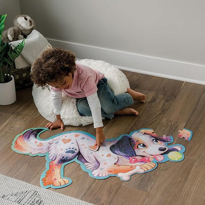 Peaceable Kingdom Shiny Puppy Floor Puzzle – 43-Piece Giant Floor Puzzle for Kids Ages 3 & up – Fun-Shaped Puzzle Pieces – Great for Classrooms