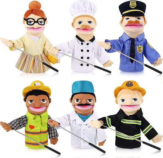 6 Pcs Role Play Hand Puppets Profession Worker Entrepreneur Plush Toys Role-Play Toy Puppets for Kids Storytelling Imaginative Pretend Play Teaching Preschool(Essential Workers)