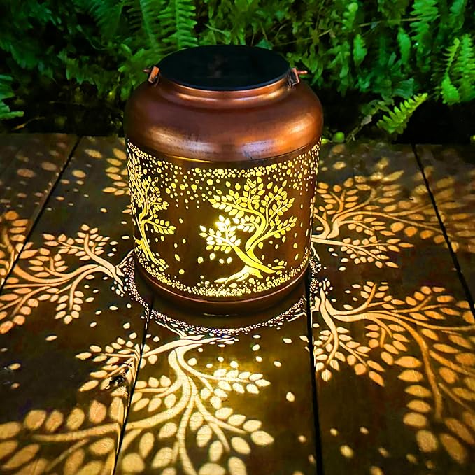 Solar Lanterns Outdoor, Waterproof Hanging Solar Lantern Garden Decor, Solar Lights for Backyard Porch Patio Table Yard Balcony Lawn Pathway, Tree of Life Gifts for Women Grandma Mom