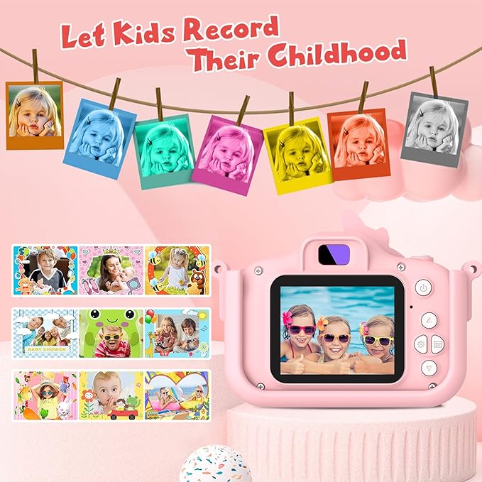 Kids Camera for Girls, HD Selfie Toddler Camera, Christmas Birthday Toys for Girls Age 3-12 Years, Kid Digital Camera with 32GB Card, Cute Princess Toys Gifts for Kids 3 4 5 6 7 8 Years Old(Pink)