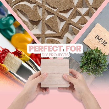 (8-Pack) - 4” x 4” Wooden Blocks for Crafts - 1-Inch Thick Square MDF Blocks - Smooth Surface with Wood Grain Pattern - Highly Customizable Blank Wood Squares