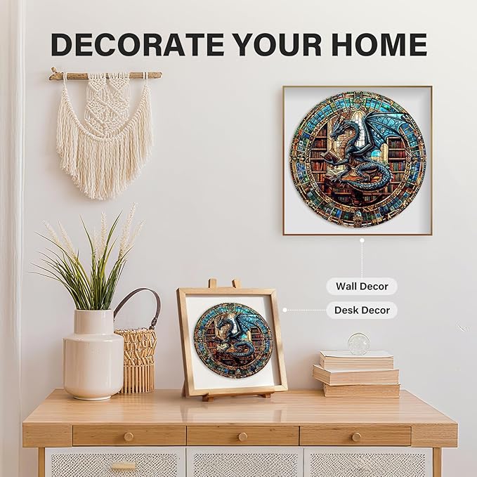 WOODBESTS Wooden Puzzles for Adults (505 Piece, XL, 17.3"x17.3") Dragon's Library Wood Puzzle Adult, Unique Wooden Animal Jigsaw Puzzles, Family Game and Birthday Gifts for Friend