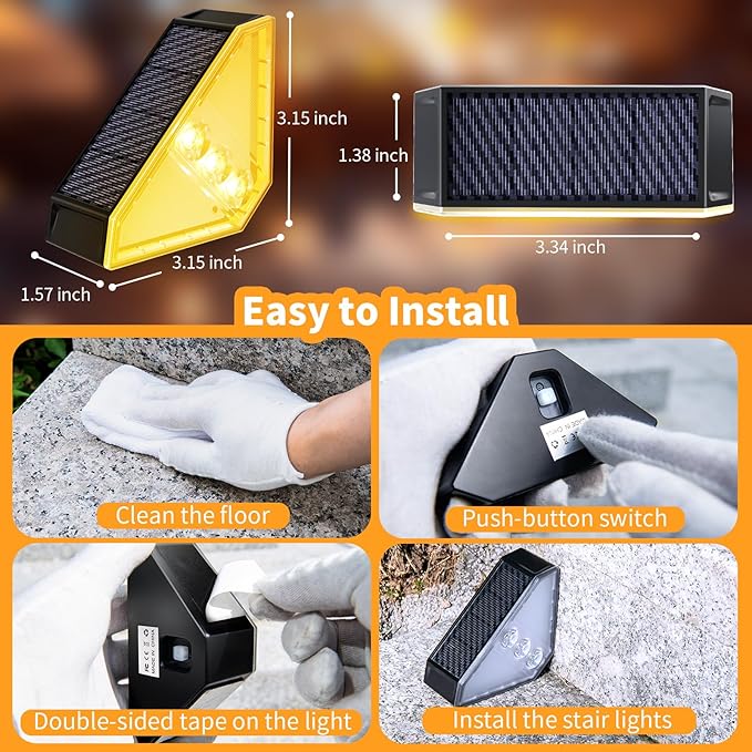 KINKAI Solar Stair Lights for Outside, 14 Pack Outdoor Step Light Waterproof LED Triangle Deck Lighting for Garden, Patio, Yard, Front Door, Porch Decor (Warm Light)