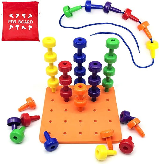 Foam Peg Board Toy - 36 Pegs, Foam Board, Lacing String, Storage Bag - Occupational Therapy Toys - Fine Motor Skills Toys for Toddlers and Kids (Orange)