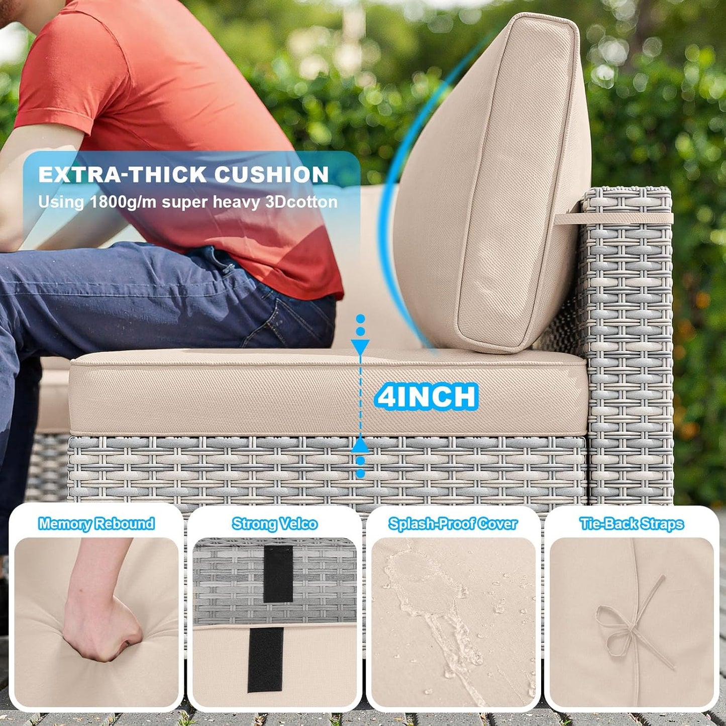 12-Piece Patio Furniture Set, Outdoor Patio Furniture with Swivel Chairs Set, Ottomans, Modular Patio Sofa, Dual-Strand Wicker Rattan, Rust-Resistant Frame, Khaki