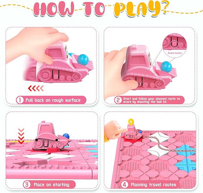 STEM Logic Road Builder Toys: Board Games Toys for 5 Year Old Kids Montessori Brain Teaser Puzzles Educational Learning Activities Toy for Kid Ages 3 4 6-8 12 Boys Girls Gifts (Pink, 50PCS)