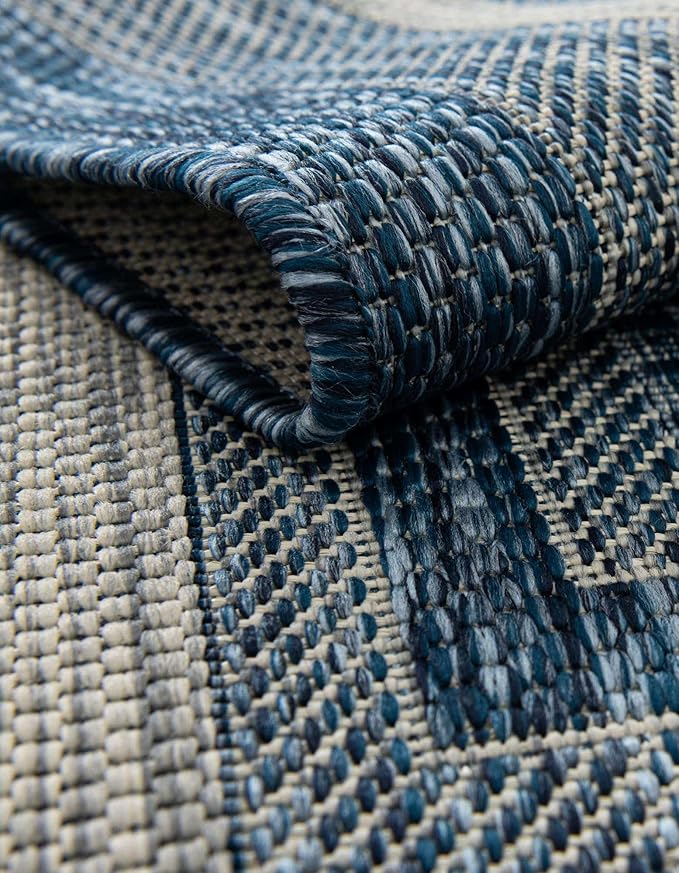 Unique Loom Outdoor Border Collection Area Rug - Soft Border (10' Square Blue/Ivory)