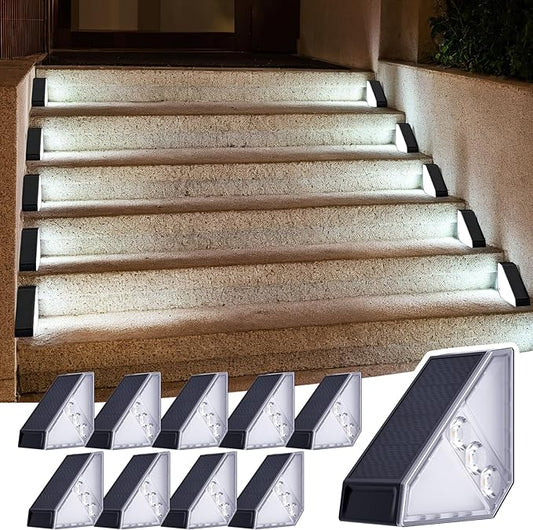 JSOT Solar Step Stair Lights Outdoor Yard Decor 10 Pack, IP65 Waterproof Deck Lighting for Outside Solar Powered, Solar Garden Light Decor for Fence, Backyard, Front Porch Step, Balcony, Wall, Patio