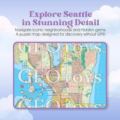 GeoToys Metropuzzle, Seattle Map Jigsaw Puzzles 1000 Pieces - 27 x 19 Detailed Geography Puzzle, Challenging Adult Puzzle, Fun Puzzles for Adults, Map Poster Included for Adults