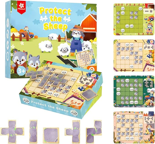 Protect the Sheep Logic puzzle Game-Engaging STEM Toys for Kids 3-12|60 sets of question card challenges|Brain Teaser puzzles kids Game|Enhances Reasoning & Planning Skills|Travel Game & Birthday Gift