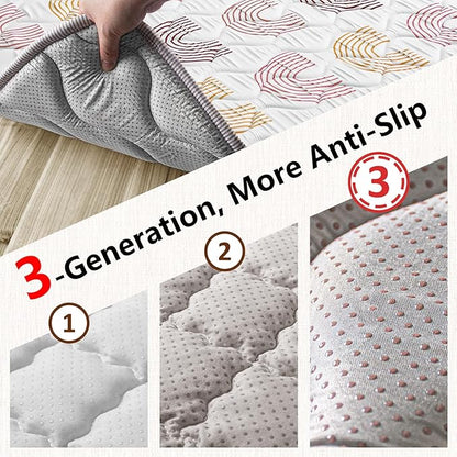 Baby Play Mat, 50x50 Playpen Mat, Thick Soft Foam Playmats for Baby, Foldable and Washable Crawling Mat for Floor (Rice Rainbow)