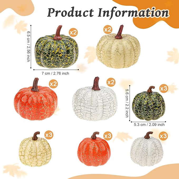 20 PCS Mini Assorted Artificial Pumpkins Set Fall Harvest Faux Foam Pumpkin Decorations Small Rustic Fake Pumpkin for Thanksgiving Halloween Wedding Farmhouse Party Home Kitchen Table Decor