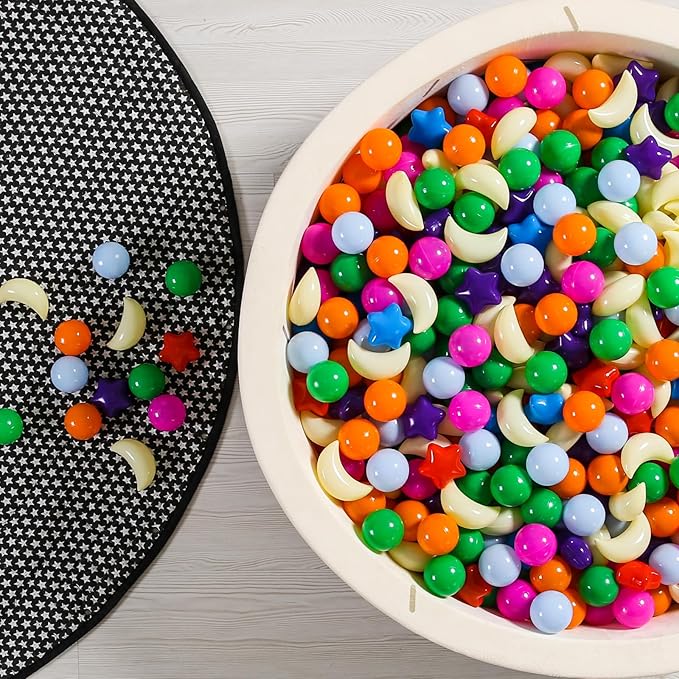 GOGOSO Ball Pit Balls Stars Moon Shapes Plastic Pitballs for Toddler Play Tent Baby Photo Props Kids Pool Water Toys Kiddie Pool Party Decor, Bright Mix 8 Colors,100PCS