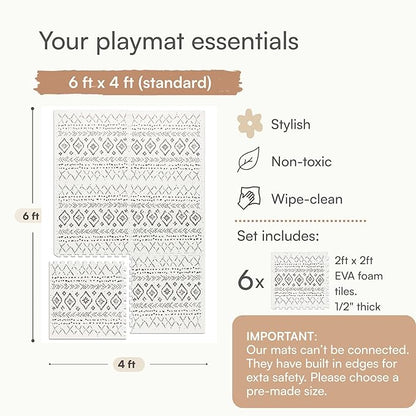 Baby Play Mat for Floor – 4x6ft Boho | Soft Non Toxic Premium EVA Foam Tiles for Tummy Time, Crawling & Playroom – Waterproof Interlocking Floor Mat for Babies & Toddlers by Lillefolk (6 Tiles)