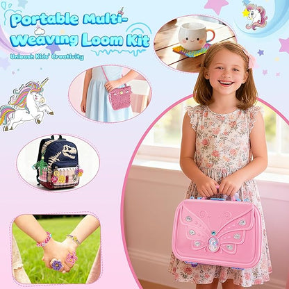 6-in-1 Friendship Bracelet Making Kit,Weaving Loom Kit Toys, 400+ Pcs Craft Kits For Kids,A multi-functional Weaving loom that can be used to make Bracelet, potholder, pendants, bags, hats and scarves