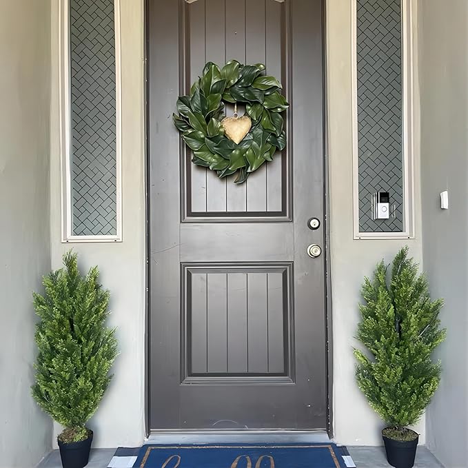 THE BLOOM TIMES 3ft Topiary Trees Artificial Outdoor 2 Pack – UV Resistant Faux Cedar Pine Cypress Bushes and Shrubs, Fake Potted Plants for Front Porch Outside Planter Patio Decor, Set of 2 (3 Foot)