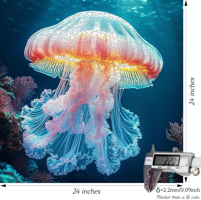 Bgraamiens 1000 Piece Jigsaw Puzzle for Adults - Deepsea Jellyfish - Vibrant Ocean Art Puzzle with Bioluminescent Glow Effect, Challenging Sea Creature Puzzle Gift