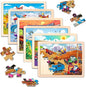 Christmas Wooden Puzzles for Kids Ages 4-6,6 Pack 60Pcs Jigsaw Wooden Car Truck Puzzles for Toddlers 3-5,Preschool Educational Brain Toys Gifts for Boys and Girls 2 4 3 5 Year Old（Vehicle）