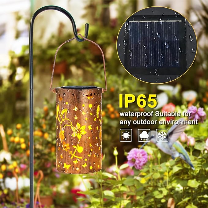 Mothers Day Gifts, Solar Lanterns Outdoor Hanging, Hummingbird Hollowed-Out Metal Waterproof LED Garden Decor Light for Patio Yard Pathway Lawn Front Porch, Birthday Gifts for Women Mom Grandma