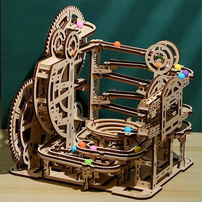 3D Wooden Puzzles Marble Run Set - Space Labyrinth Mechanical Model Kits with Motor, Brainteaser and Puzzle for Christmas/Birthday,Gifts for Adults and Teens to Build Combination