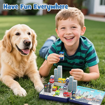 City Traffic Magnetic Blocks Set,Child-Safe STEM Toys with Fully Encased Magnets Non-Toxic & Choking-Proof Travel Learning Gift for Ages 3-8 Car/Airplane Toddler Toy Birthday (49 PCS)