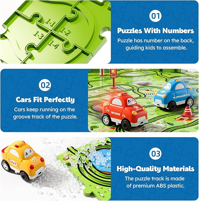 64 PCS Puzzle Track Car Set Toys for Kids Boys, Toddler Toys Gifts for 3 4 5 Year Old Boys, Floor Puzzle Tracks Car for Boys Ages 3-5 4-6, for 3 4 5 6 Year Old