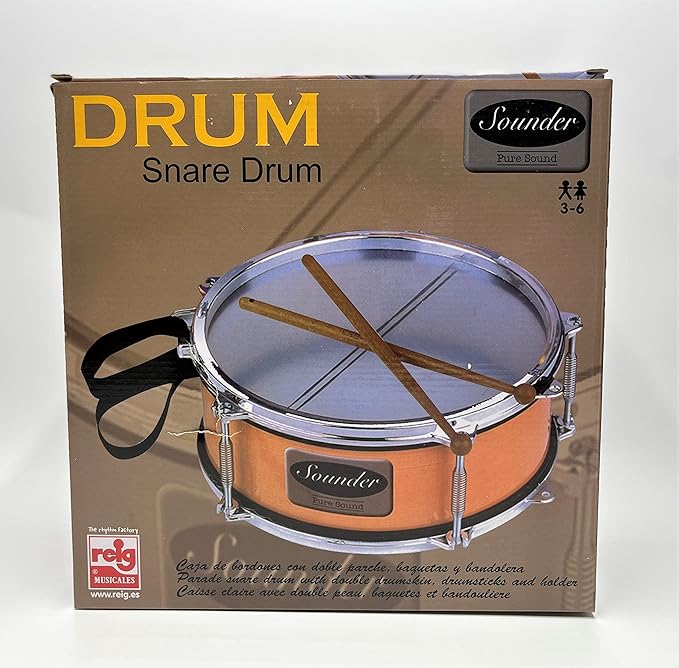 Tap-Along Sounder Snare Drum with Double Sided Batter Head Toy Tambourine Drum for Kids, Musical Instrument for Children 12 Months and Up Realistic Look with 2 Drum Sticks 10X10X4