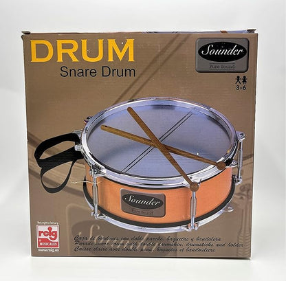 Tap-Along Sounder Snare Drum with Double Sided Batter Head Toy Tambourine Drum for Kids, Musical Instrument for Children 12 Months and Up Realistic Look with 2 Drum Sticks 10X10X4