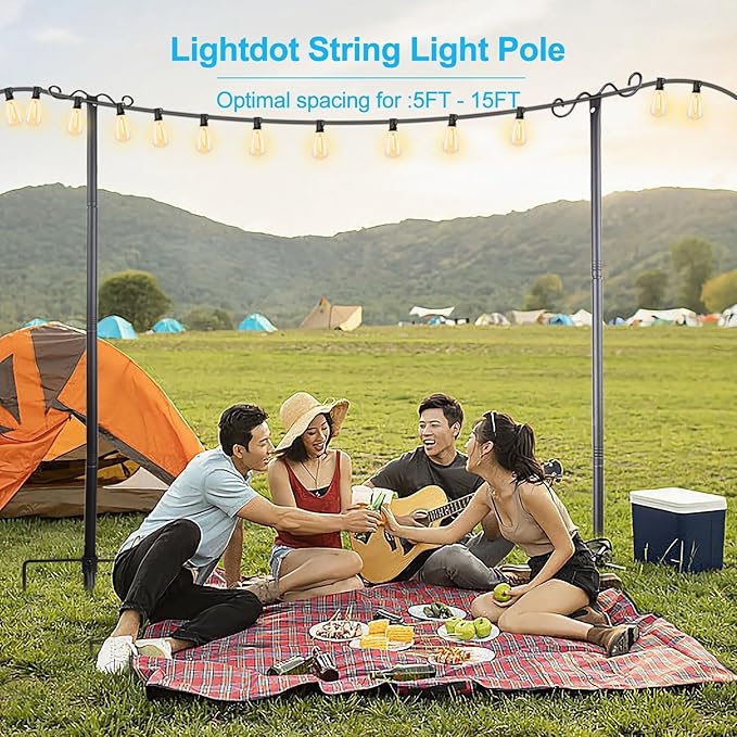 Lightdot Outdoor String Light Poles, 9FT Metal Patio Light Poles Post for Outside with Fork for Outside Hanging Backyard Garden, Deck Lighting Stand for Parties, Wedding, Halloween Decor -6Pack