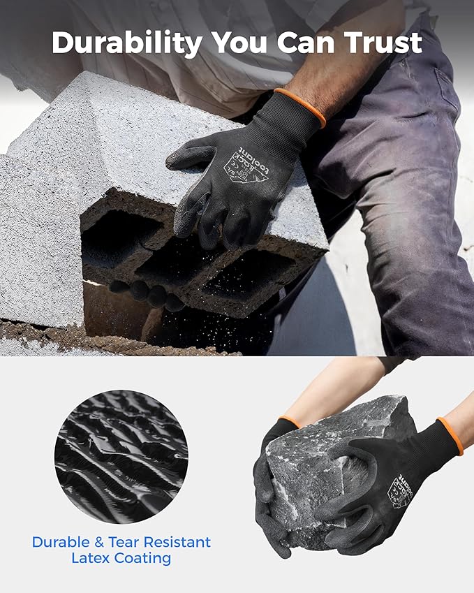 toolant Crinkle Latex Work Gloves Bulk, Rubber Coated Safety Work Gloves for Men and Women, 120 Pairs for Construction, Gardening, Warehouse (Gray, XL)